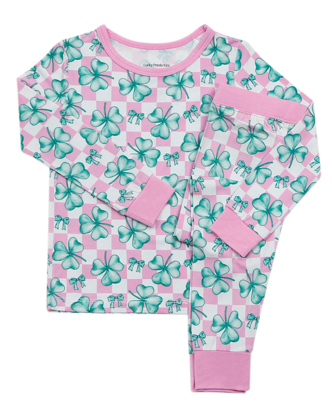 Girls Shamrock & Bows Bamboo Two Piece Pajama Set