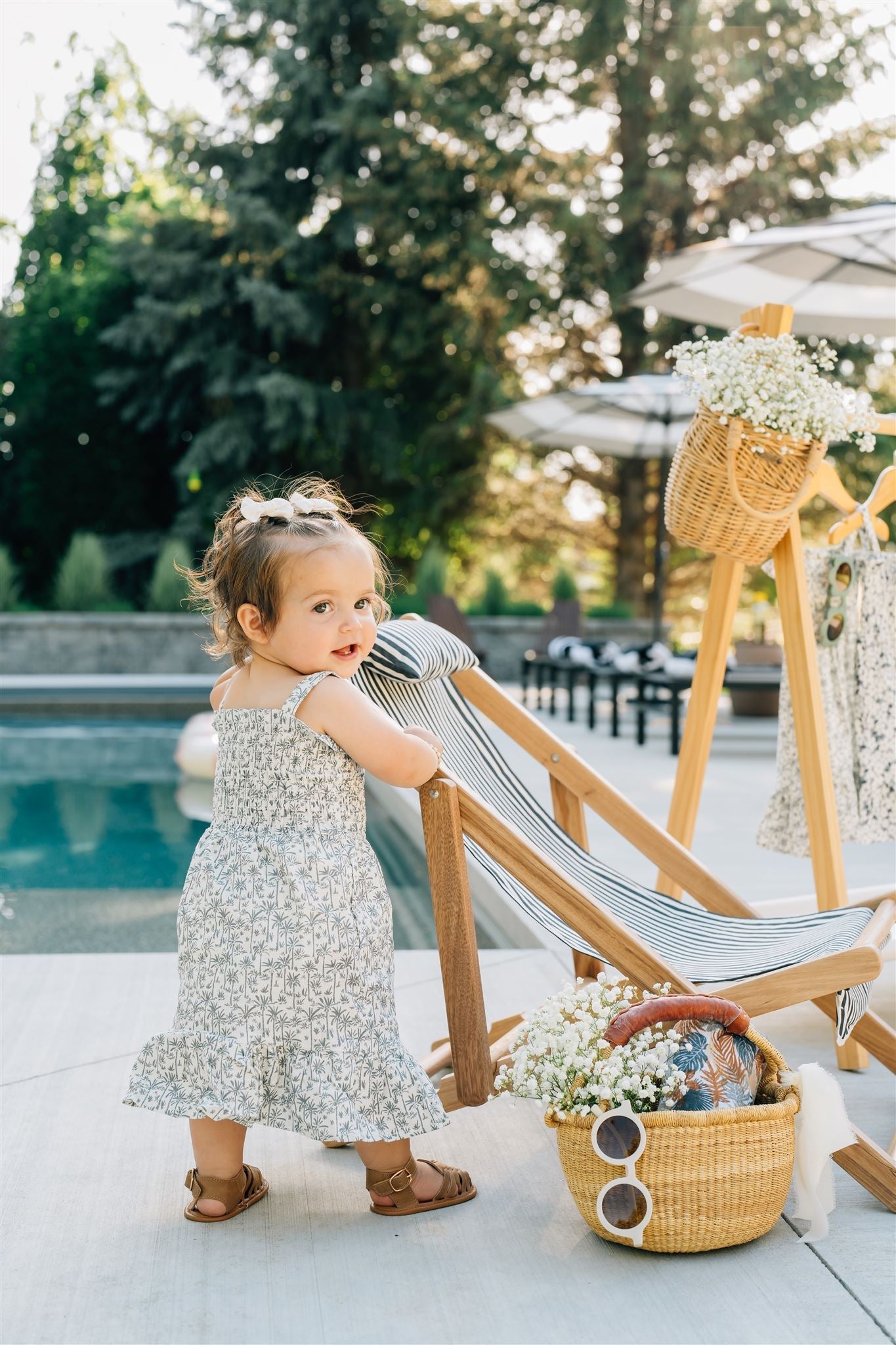 Girls Palm Tree Linen Dress