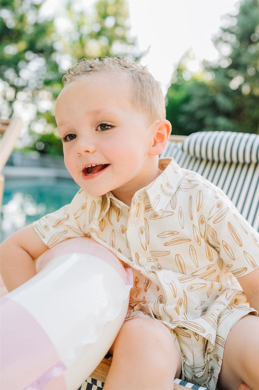 Boys Surfboard Linen Button Up Shirt