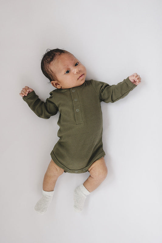 Baby Winter Green Organic Snap Long Sleeve Ribbed Bodysuit