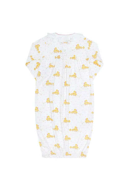 Pink Ducks Print Pima Cotton Baby Girl Gown with ruffle collar, perfect for cozy and charming nightwear by Nellapima