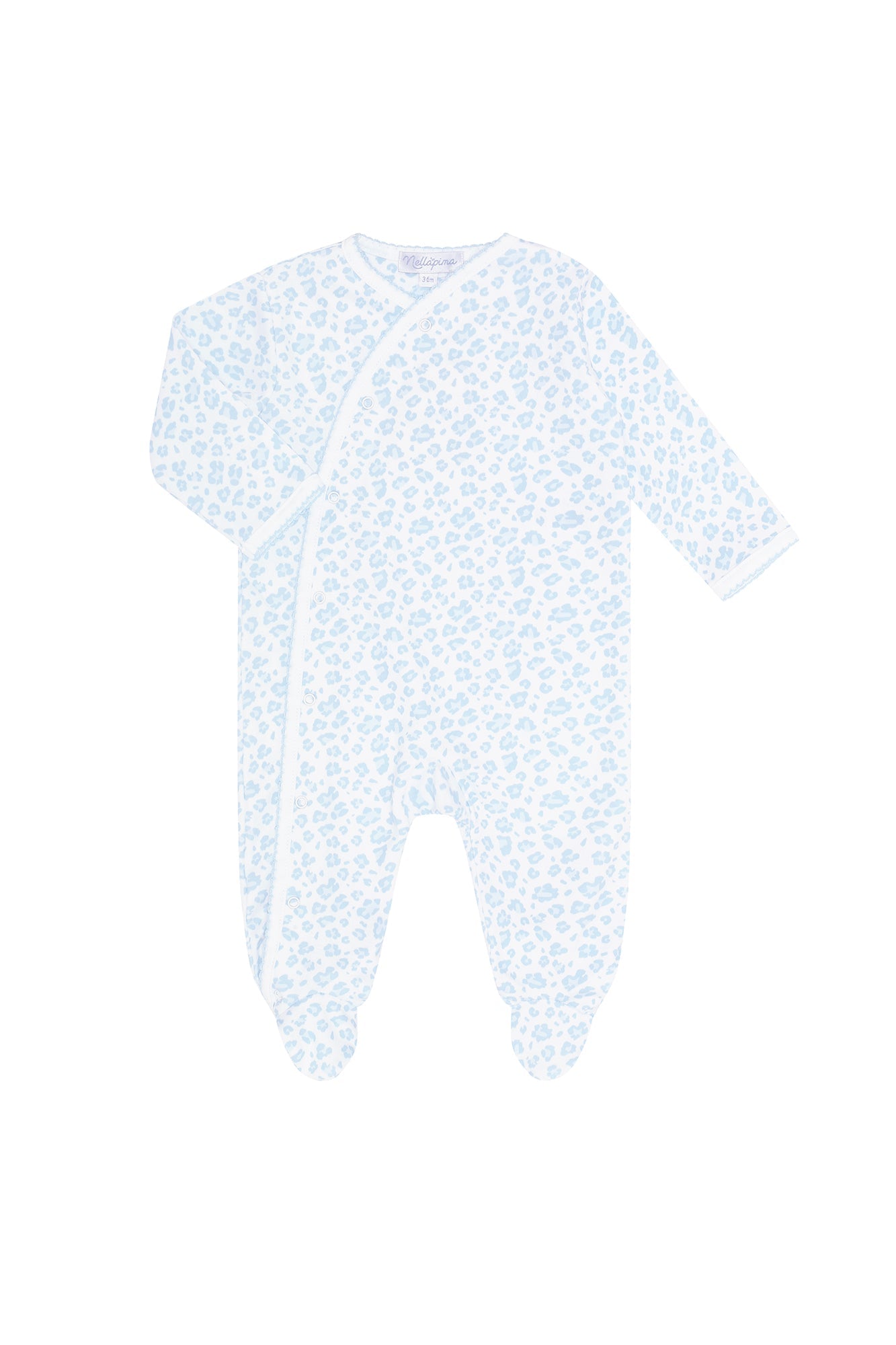 Blue Cheetah Print Pima Cotton Crossover Footie