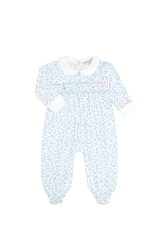 Blue Cheetah Print Smocked Baby Footie