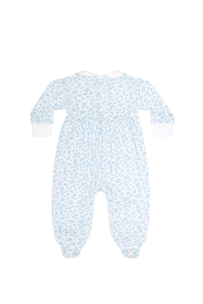 Blue Cheetah Print Smocked Baby Footie