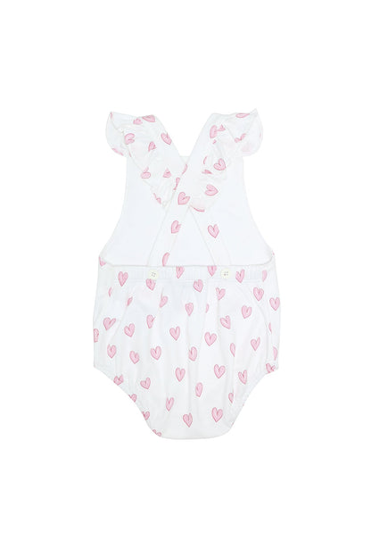 Baby Girl Pink Heart Print Pima Cotton Ruffle Bubble