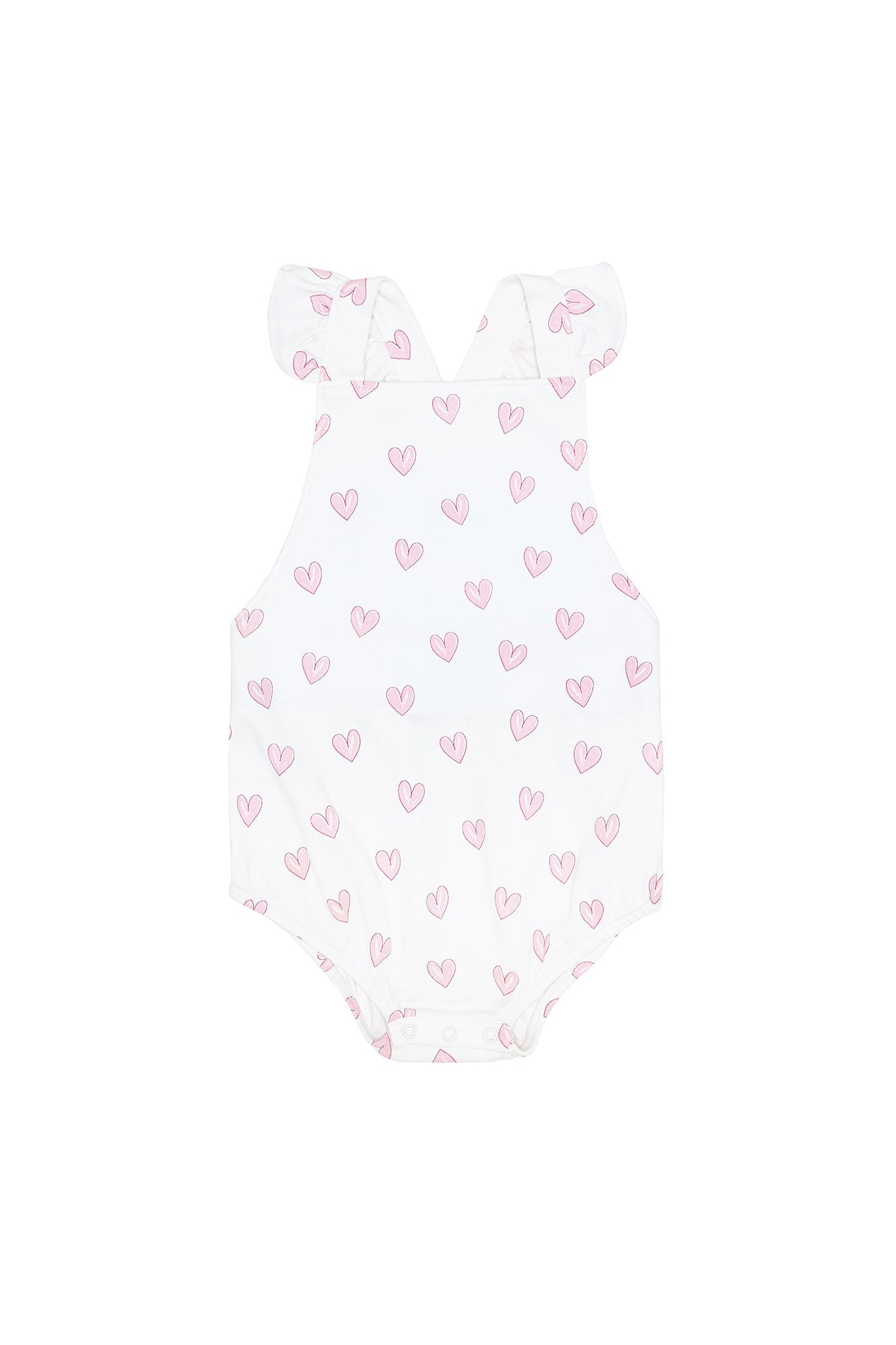 Baby Girl Pink Heart Print Pima Cotton Ruffle Bubble