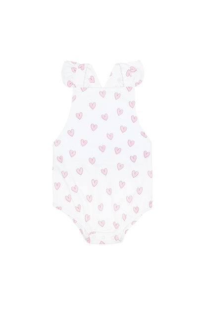 Baby Girl Pink Heart Print Pima Cotton Ruffle Bubble