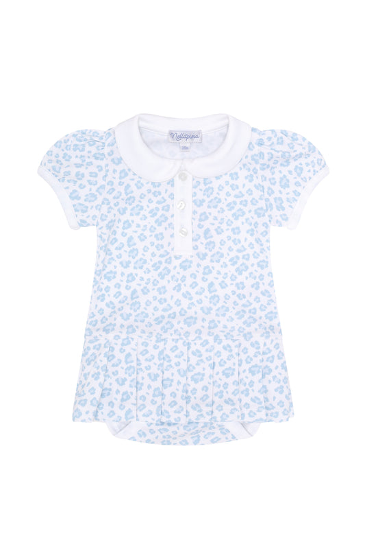 Baby Girl Blue Cheetah Print Pima Cotton Onesie Dress