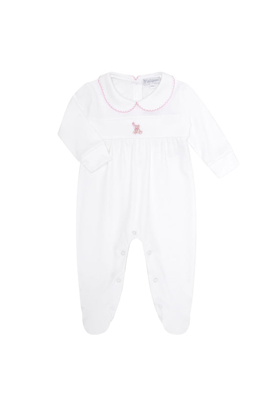 Baby Girl Pink Bear Embroidery Pima Cotton Footie