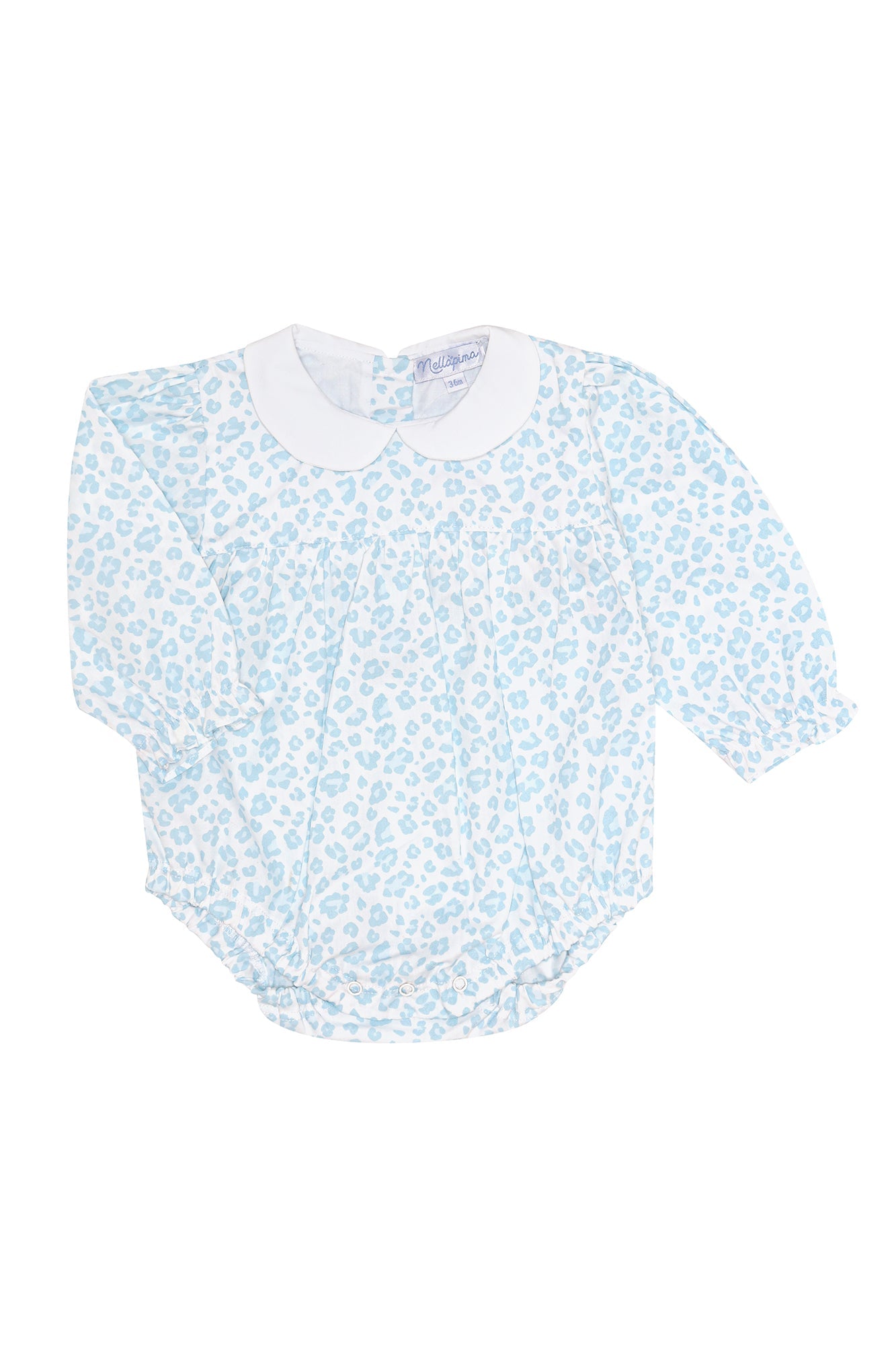 Blue Cheetah Print Long Sleeve Pima Cotton Baby Bubble