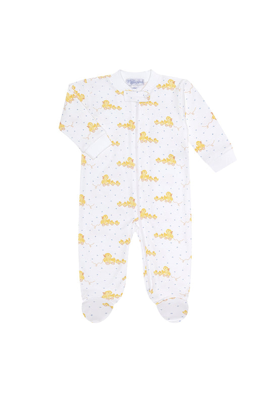 Blue Ducks Print Pima Cotton Baby Zipper Footie