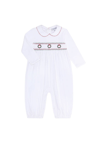 Christmas Wreath Smocked Pima Cotton Baby Romper