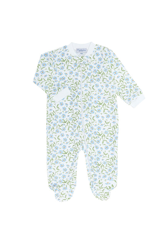 Baby Girl Blue Vines Print Pima Cotton Zipper Pajama Footie