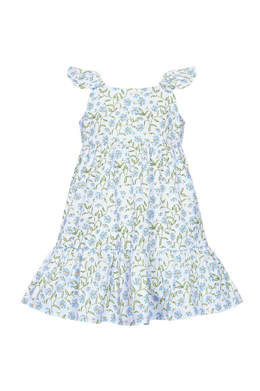 Girls Blue Vines Pima Cotton Woven Summer Dress