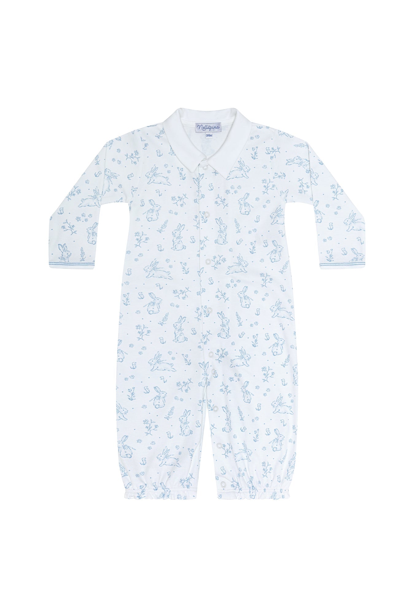 Blue Bunny Toile Pima Cotton Baby Converter Gown