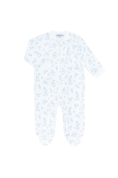 Blue Bunny Toile Pima Cotton Baby Zipper Footie