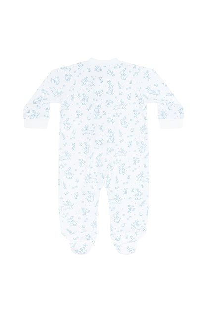 Blue Bunny Toile Pima Cotton Baby Zipper Footie