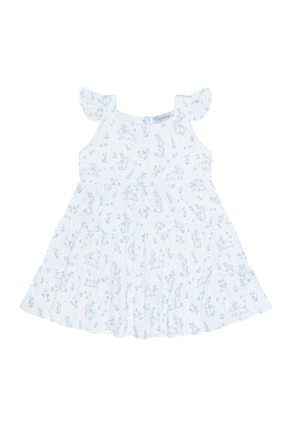 Blue Bunny Toile Ruffle Dress