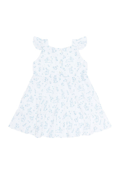 Blue Bunny Toile Ruffle Dress