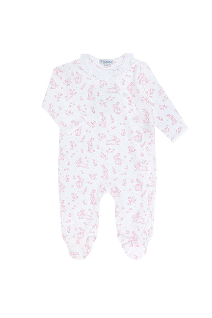 Pink Bunny Toile Crossover Footie