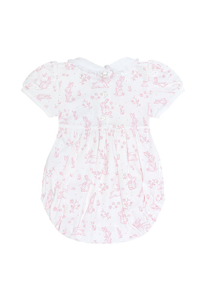 Baby Girl Pink Bunny Toile Pima Cotton Smocked Bubble