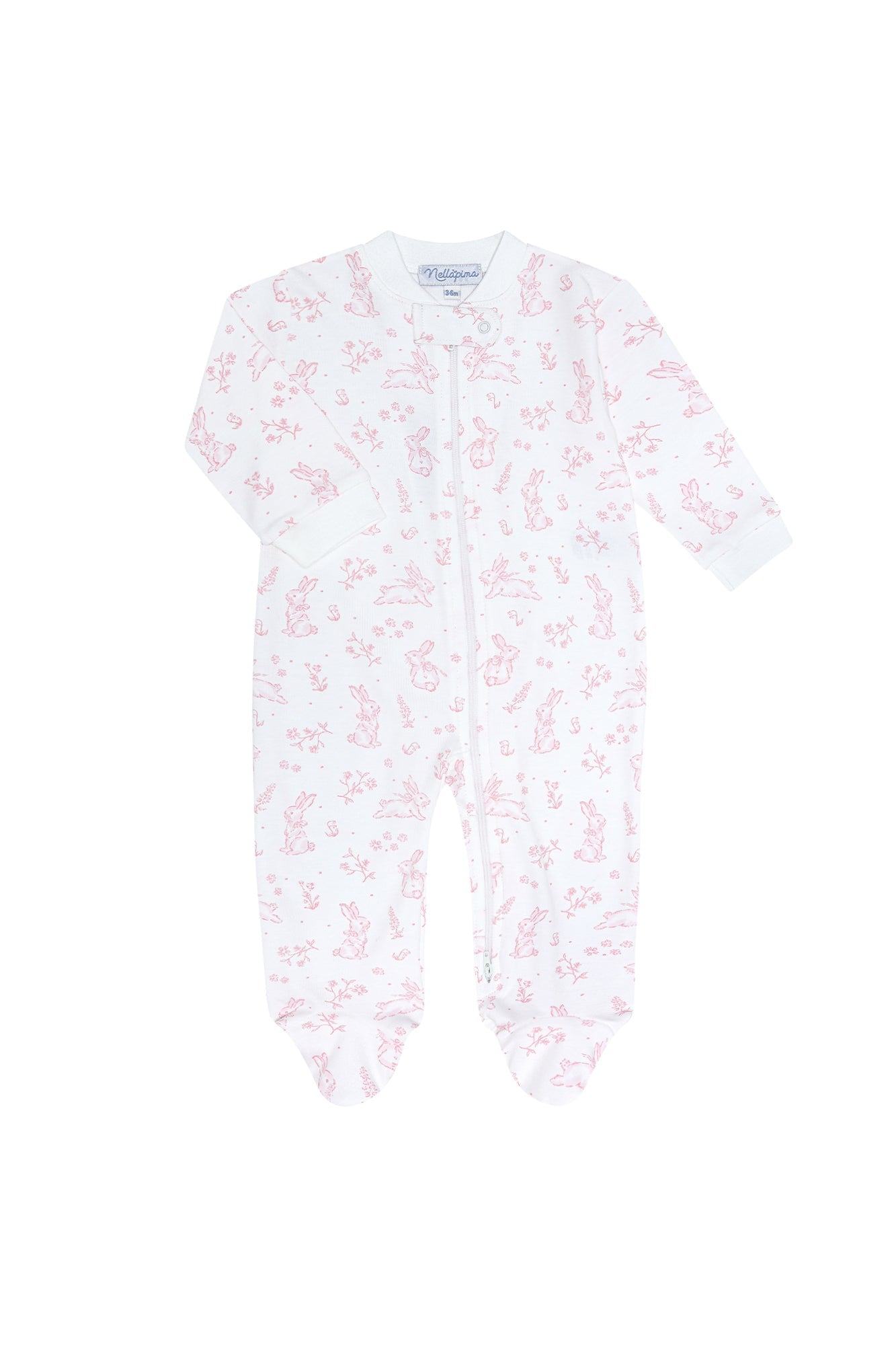 Baby Girl Pink Bunny Toile Pima Cotton Zipper Footie