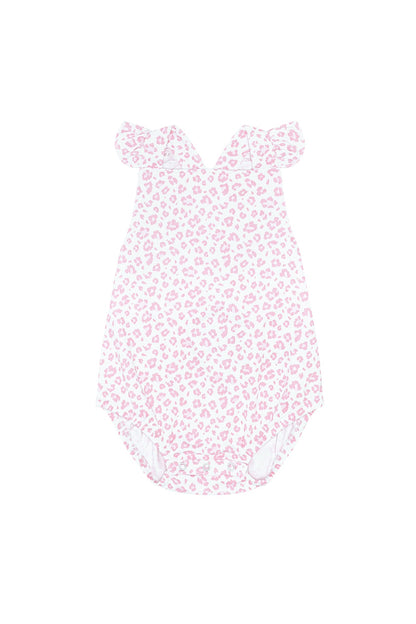 Baby Girl Pink Cheetah Print Ruffle  Pima Cotton Bubble