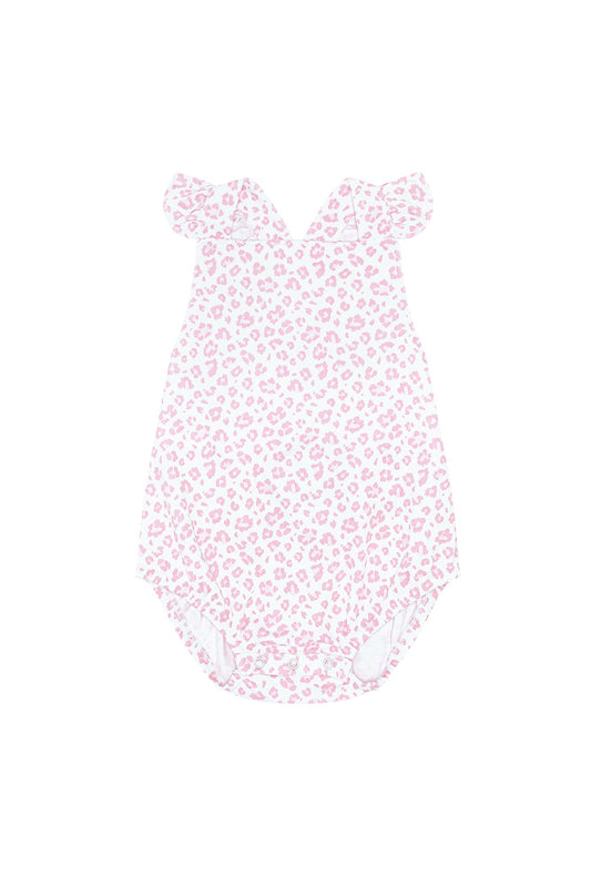 Baby Girl Pink Cheetah Print Ruffle  Pima Cotton Bubble