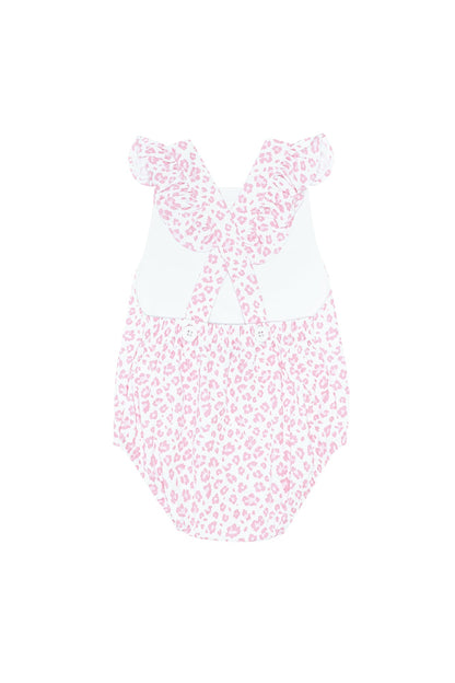 Baby Girl Pink Cheetah Print Ruffle  Pima Cotton Bubble