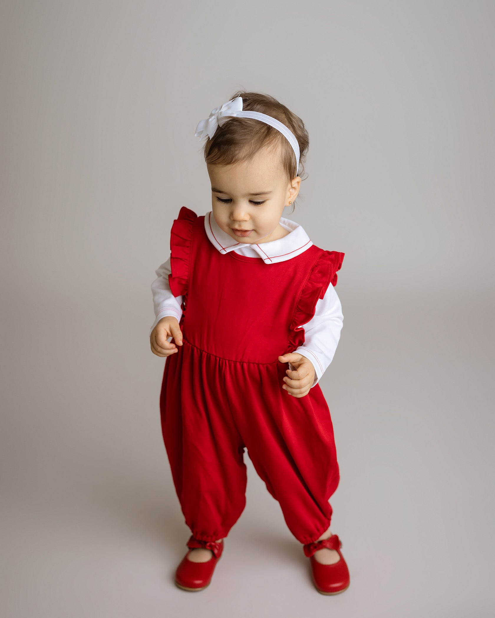 Red Baby Girl Pima Cotton Longall with ruffle trim, perfect for comfortable and stylish infant wear
by Cuclie