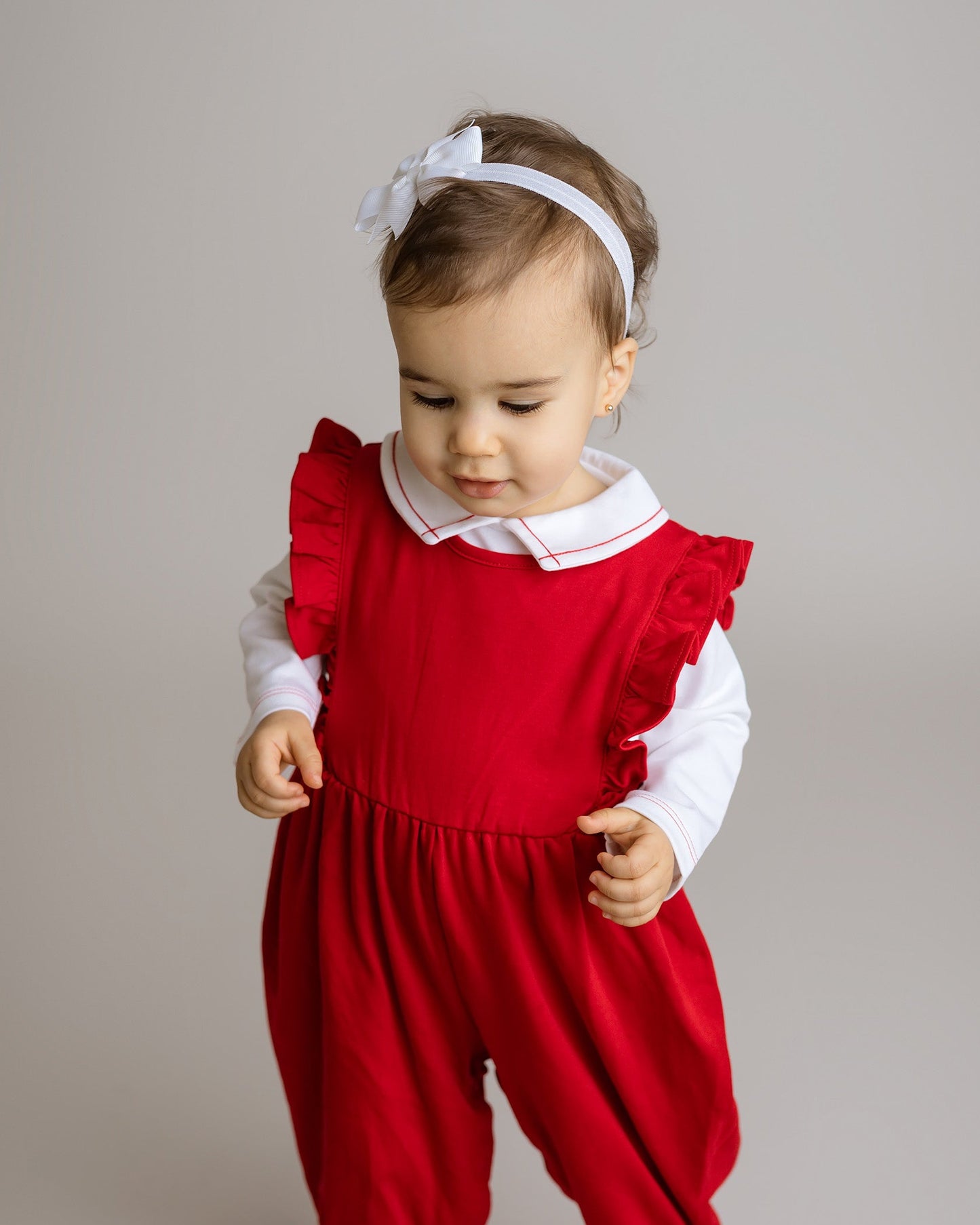 Red Baby Girl Pima Cotton Longall with ruffle trim, perfect for comfortable and stylish infant wear
by Cuclie