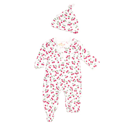 Cherries Onesie +Hat Baby Footie Pajama Set