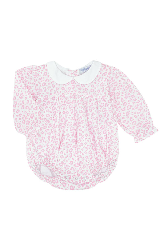 Girls Pink Cheetah Print Pima Cotton Long Sleeve Bubble