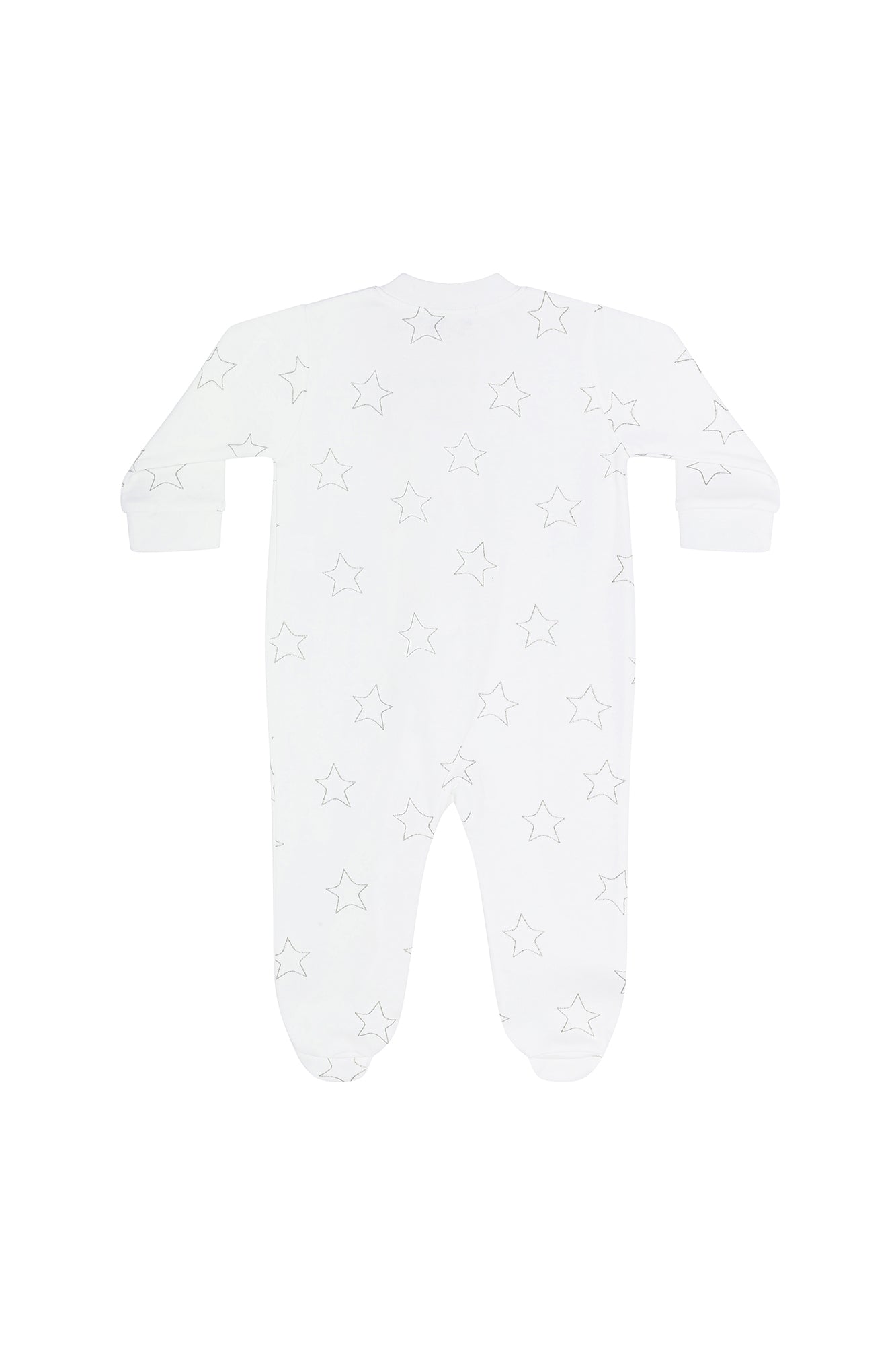 Grey Stars Print Zipper Baby Footie