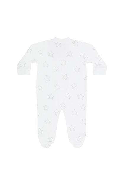 Grey Stars Print Zipper Baby Footie