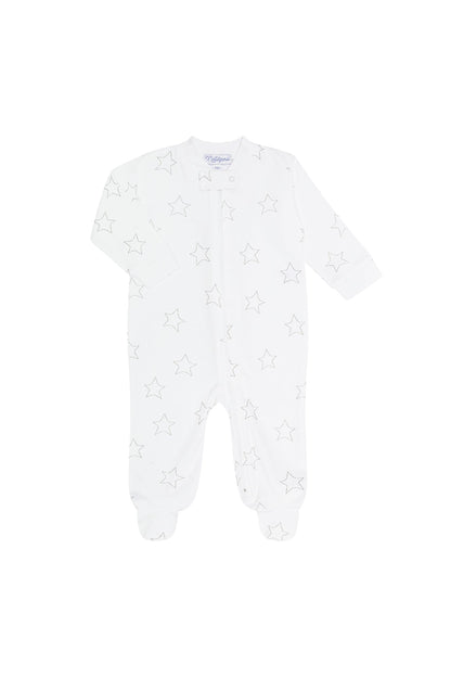 Grey Stars Print Zipper Baby Footie