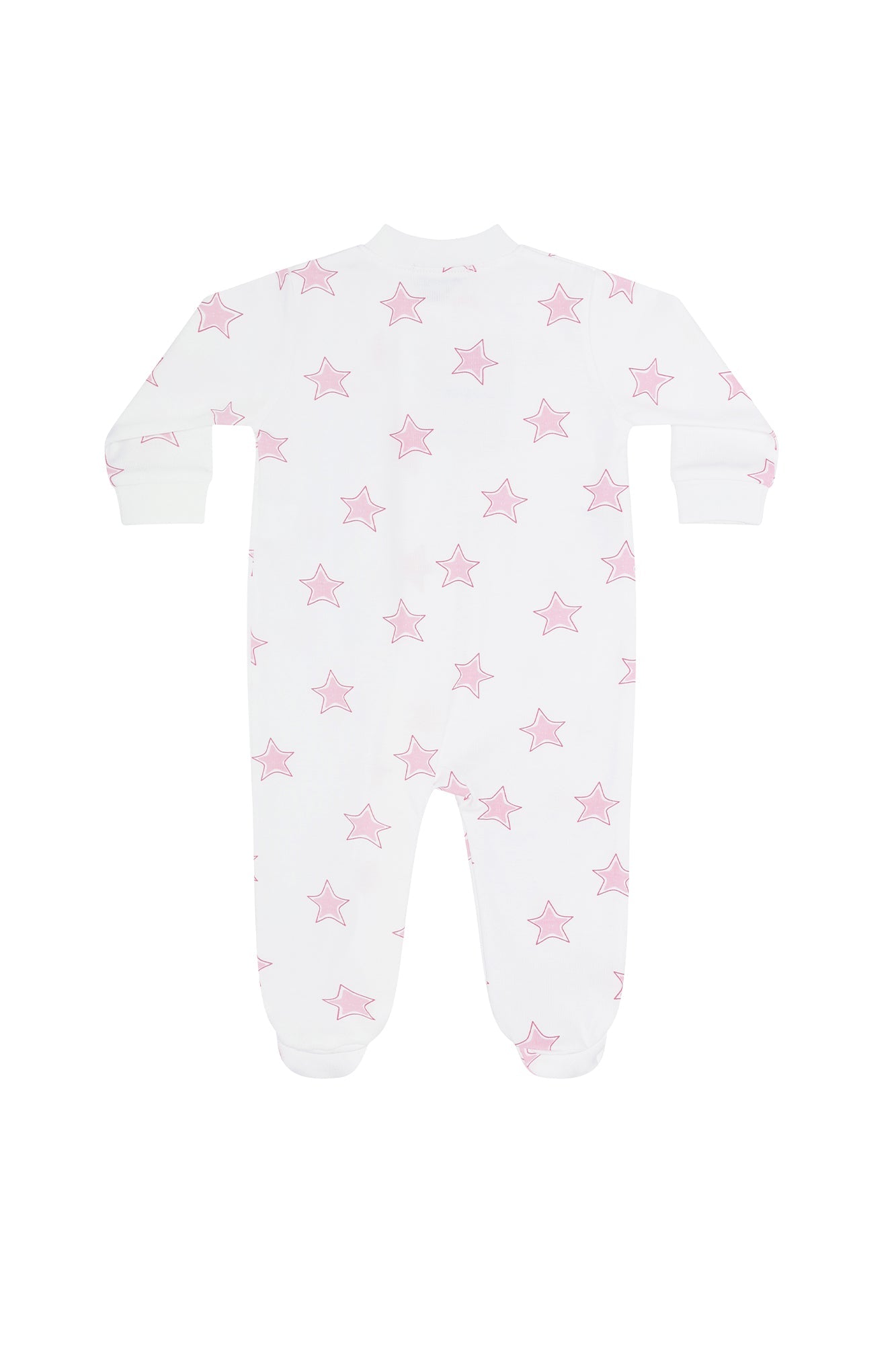 Baby Girl Pink Stars Print Pima Cotton Zipper Footie