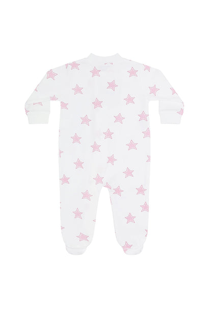 Baby Girl Pink Stars Print Pima Cotton Zipper Footie