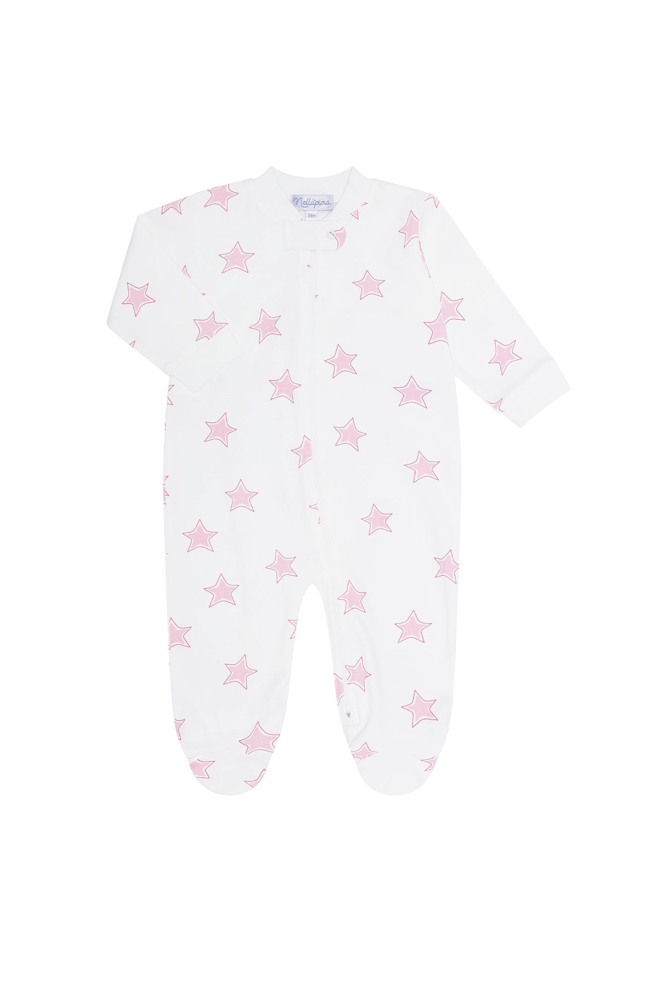 Baby Girl Pink Stars Print Pima Cotton Zipper Footie