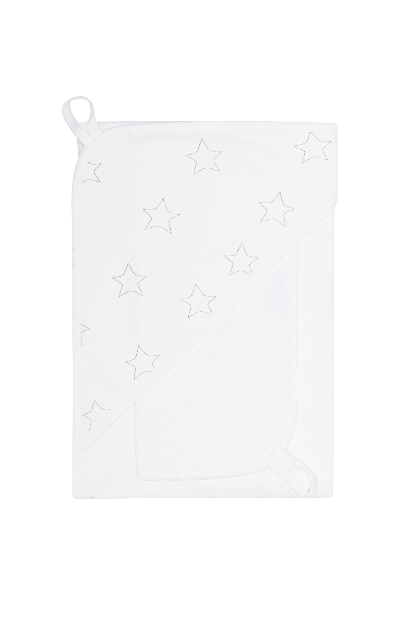 Grey Stars Print Pima Cotton Hooded Baby Towel Set