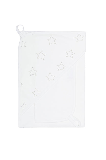 Grey Stars Print Pima Cotton Hooded Baby Towel Set