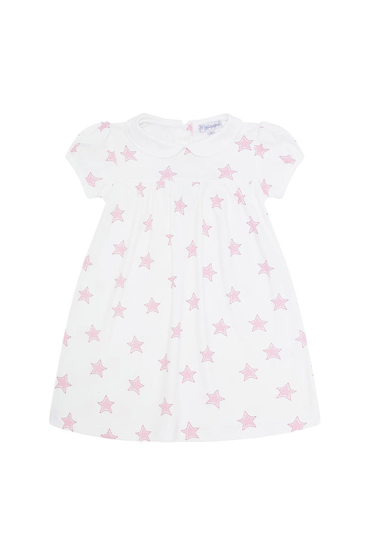 Girls Pink Stars Print Pima Cotton Playtime Dress