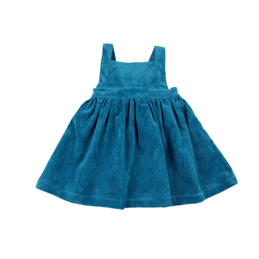 Girls Teal Corduroy Pinafore Dress