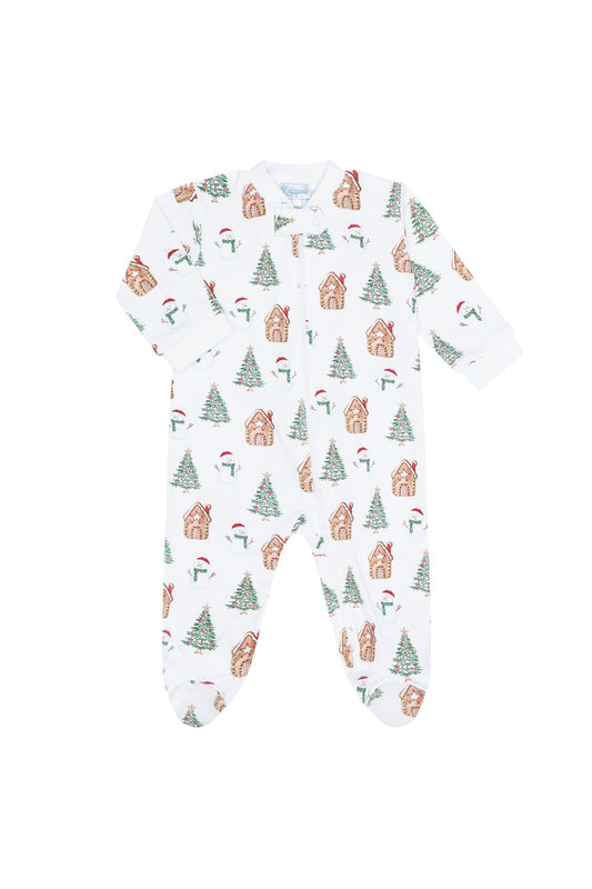 Wonderland Christmas Print Pima Cotton Zipper Footie