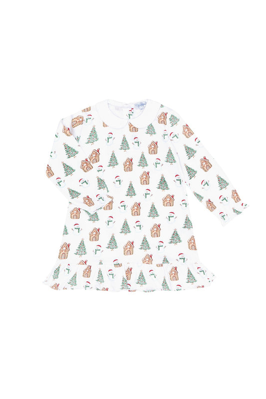 Wonderland Christmas Print Long Sleeve Pima Cotton Playtime Dress