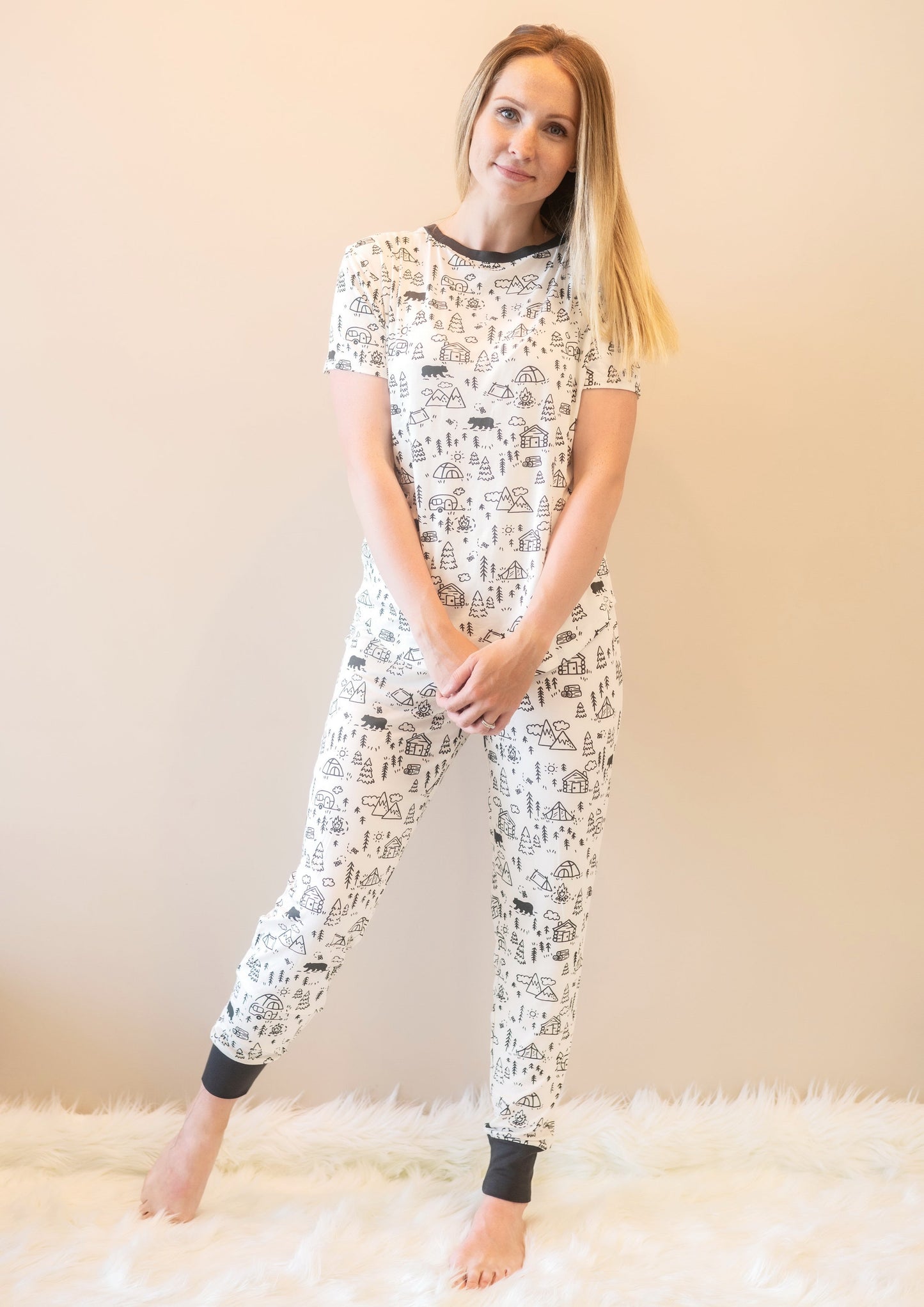 Women's Bamboo Short Sleeve Pajama Set (Doodle Camp Print)