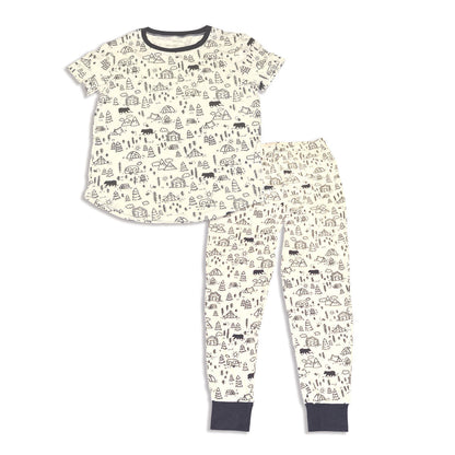 Women's Bamboo Short Sleeve Pajama Set (Doodle Camp Print)