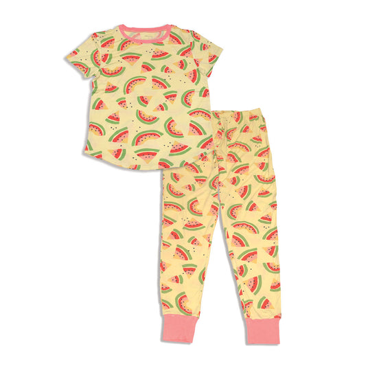 Women's Bamboo Short Sleeve Pajama Set (Watermelon Rainbow Print)