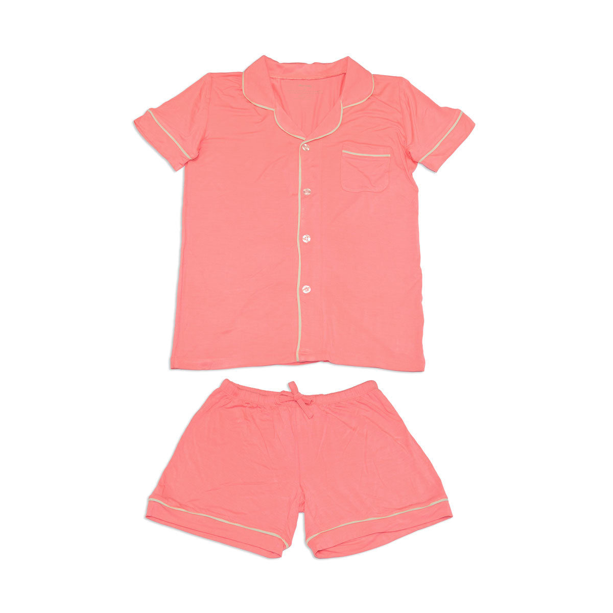 Women's Bamboo Short Sleeve Collared PJ Set with Shorts (Pink Lemonade)