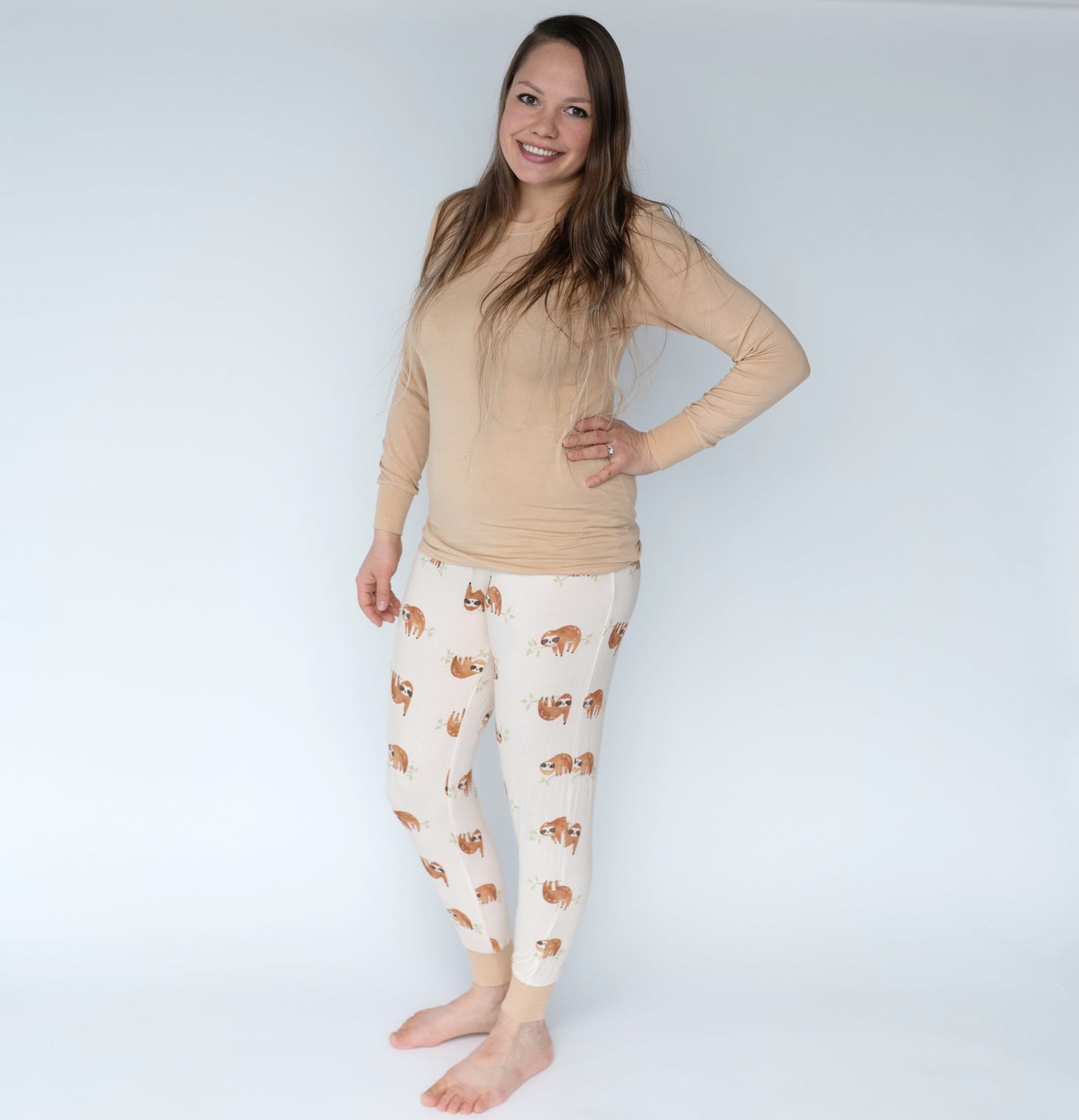 Women's Bamboo Long Sleeve Fitted Pajama Set (Prairie/Sleepy Sloth Print)